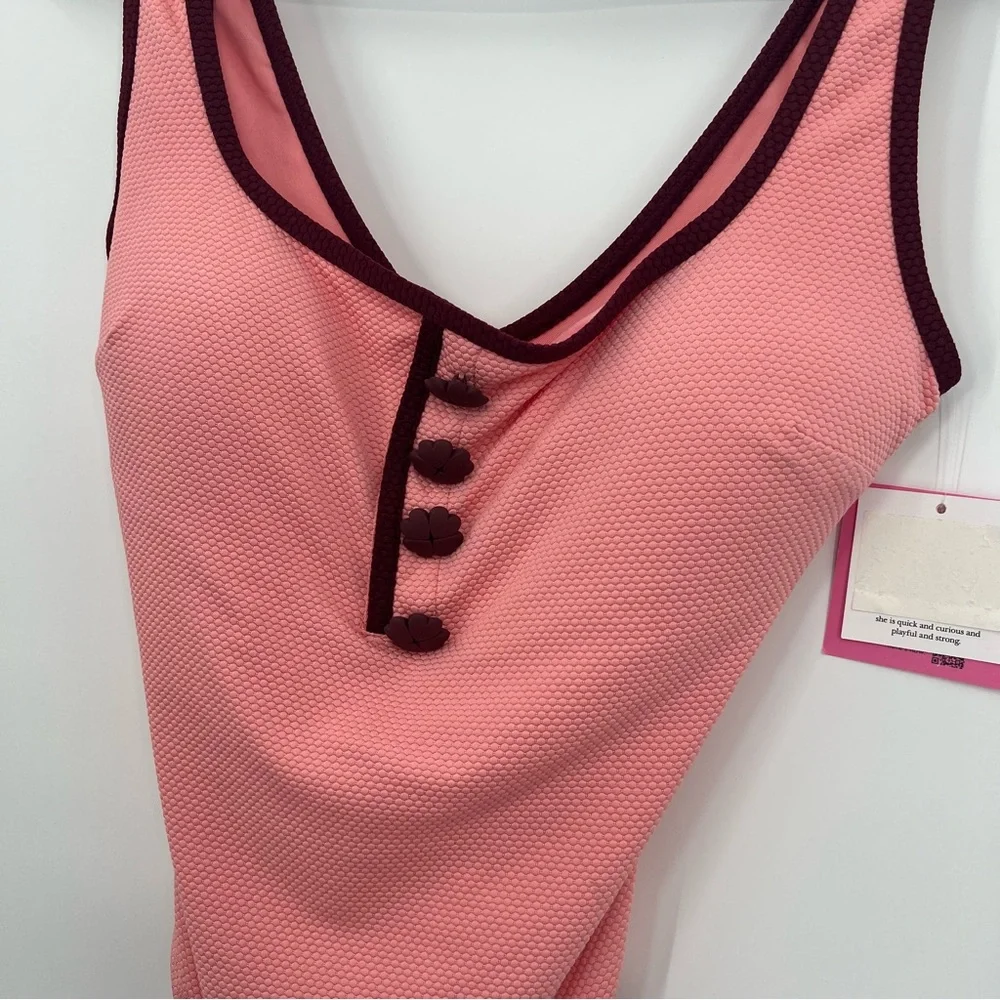 NWT Kate Spade New York Shell Pink Contrast Trim One Piece Swimsuit Bikini M - Picture 6 of 13